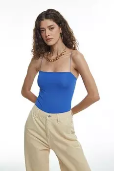 Боди на тонких бретелях, темно-синий QUZU