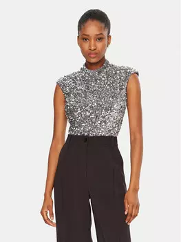 Боди облегающее Bardot, серебряный