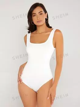 Боди облегающее Shein Basics с квадратным вырезом, белый
