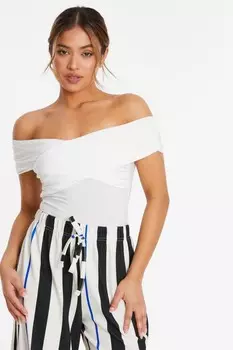 Боди Petite Cream Bardot Wrap QUIZ Clothing