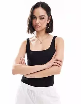 Боди Pimkie из хлопка в рубчик с квадратным вырезом черного цвета