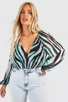 Боди плиссированное зебра Boohoo, черный