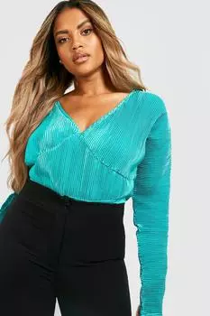 Боди plus из атласа с плиссом и завязками на спине Boohoo, бирюзовый