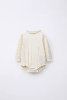 Боди pointelle с кружевной отделкой ZARA, светло-бежевый