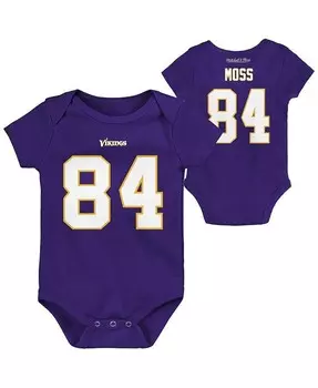 Боди Randy Moss Purple Minnesota Vikings в стиле ретро с именем и номером для новорожденных Mitchell & Ness, фиолетовый