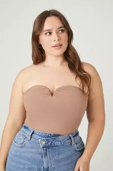 Боди размера плюс в рубчик с сердечком Forever 21, нюд