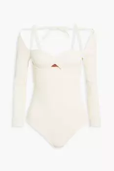 Боди ребристой вязки с открытыми плечами и вырезами ALTUZARRA, слоновая кость