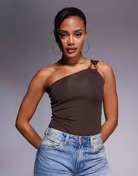 Боди River Island на одно плечо коричневого цвета
