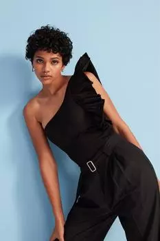 Боди с асимметричным воротником и воланами, черный VATKALI