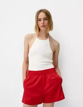 Боди с бретелью через шею и открытой спиной Bershka, белый