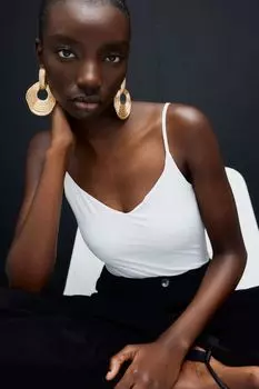 Боди с бретелями и v-образным вырезом H&M, белый