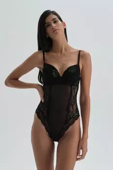 Боди с чашками и кружевной отделкой Dagi, черный