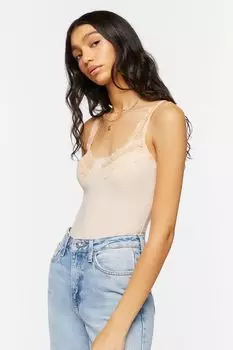 Боди с цветочной кружевной отделкой Forever 21, розовый