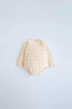 Боди с цветочным и клеточным боди ZARA, светлый экрю