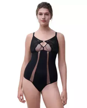 Боди с цветочным кружевом и тюлем Crush line Chantelle, черный