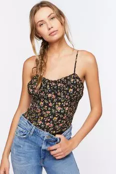 Боди с цветочным принтом Forever 21, черный