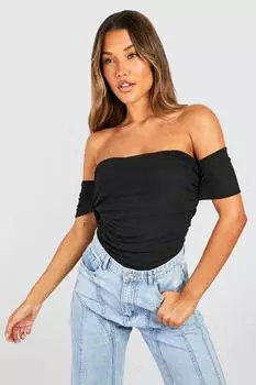 Боди с деталями корсета с сеткой на плечах Boohoo, черный