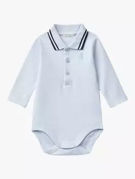 Боди с детским воротником и планкой на пуговицах Benetton, цвет Light Blue Powder