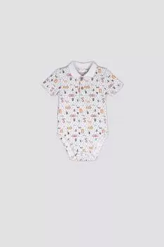 Боди с длинным рукавом Coccodrillo белый с воротником и абстрактным узором
