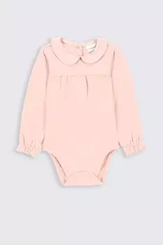 Боди с длинным рукавом Coccodrillo пудрово-розовый гладкий с декоративным воротником