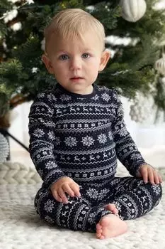 Боди с длинным рукавом Coccodrillo темно-синий с рождественским принтом