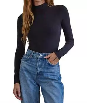 Боди с длинным рукавом и воротником-стойкой черного цвета By Together