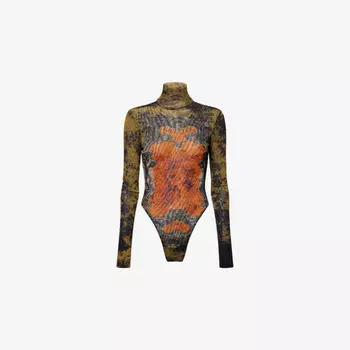 Боди с длинным рукавом Jean Paul Gaultier из сетчатой ткани с принтом, мультиколор