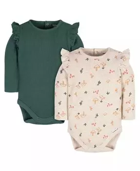 Боди с длинными рукавами для девочек, 2 шт. в упаковке Gerber, зеленый