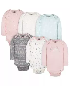 Боди с длинными рукавами для девочек, 6 шт. в упаковке Gerber, розовый