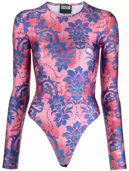 Боди с длинными рукавами и цветочным принтом Versace Jeans Couture, розовый