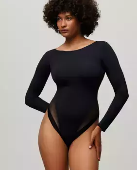 Боди с длинными рукавами и деталями из тюля Ysabel Mora, черный