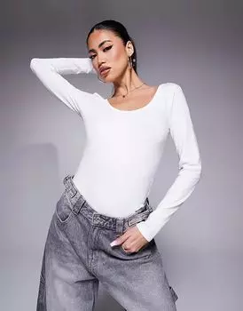 Боди с длинными рукавами и круглым вырезом кремового цвета River Island
