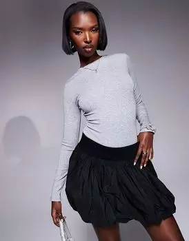 Боди с длинными рукавами и круглым вырезом светло-серого цвета River Island