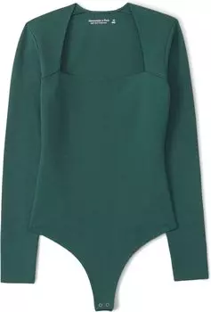 Боди с длинными рукавами и квадратным вырезом Ponte Abercrombie & Fitch, цвет Deep Teal