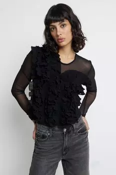 Боди с длинными рукавами и оборкой River Island, черный