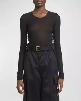 Боди с длинными рукавами и открытой спиной Saint Laurent, цвет Nero