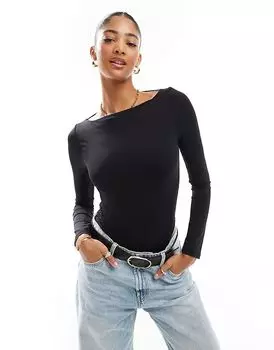 Боди с длинными рукавами и открытой спиной черного цвета ASOS DESIGN