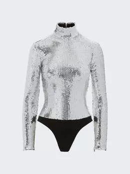 Боди с длинными рукавами и пайетками Brandon Maxwell, серебряный