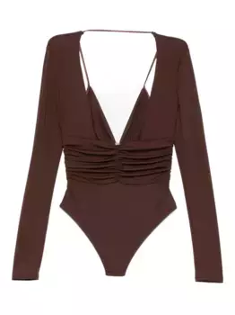 Боди с длинными рукавами и сборками Elisabetta Franchi, коричневый