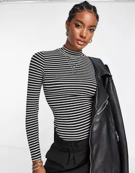 Боди с длинными рукавами и водолазкой в полоску ASOS DESIGN