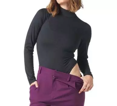 Боди с длинными рукавами и воротником-стойкой в черном мраморе glyder