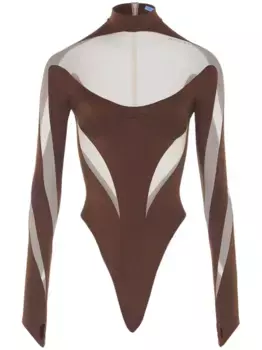 Боди с длинными рукавами и вставками Mugler, коричневый