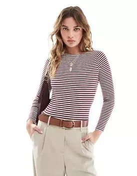 Боди с длинными рукавами и вырезом-лодочкой в полоску Miss Selfridge