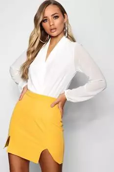 Боди с длинными рукавами из драпированного шифона Boohoo, белый
