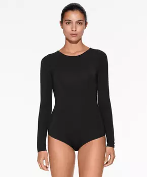 Боди с длинными рукавами из модальной смеси Oysho, черный