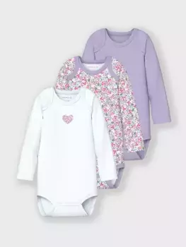 Боди с длинными рукавами Name It "NBFBODY 3P LS LILAC PETIT FLOWER NOOS", цвет Pastel Lilac