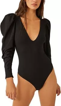 Боди с длинными рукавами Va Va Voop Free People, черный