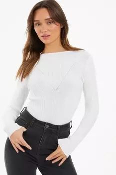 Боди с длинными рукавами в рубчик кремового цвета QUIZ Clothing