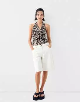 Боди с драпировкой и принтом животных Bershka, желтый