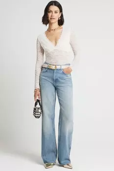 Боди с глубоким вырезом и кружевом River Island, белый